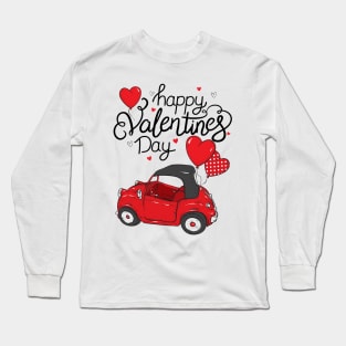Red Truck With Hearts Happy Valentine's Day Gifts For Girls Women Long Sleeve T-Shirt